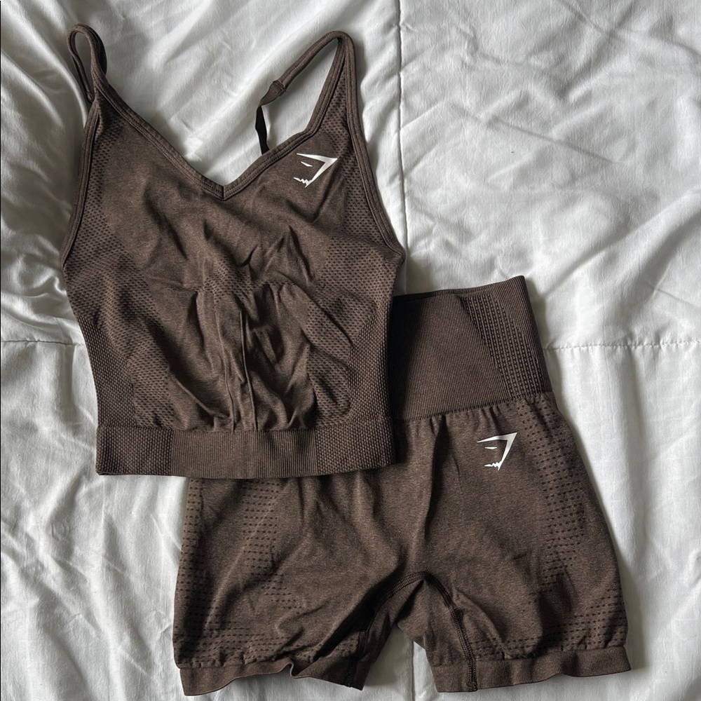 Gymshark Brown Sports Bra and Shorts Set